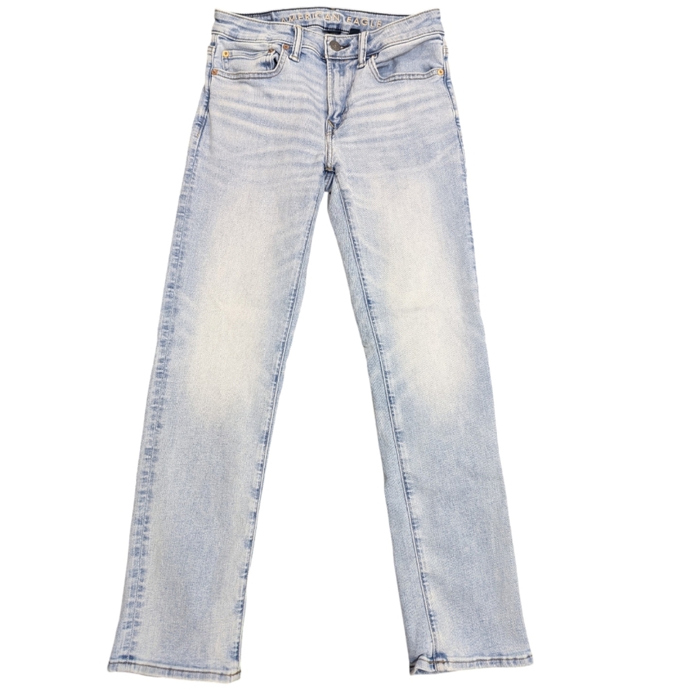 American Eagle AirFlex+ Slim Straight Light Wash Whisker Jeans Sz 29x30